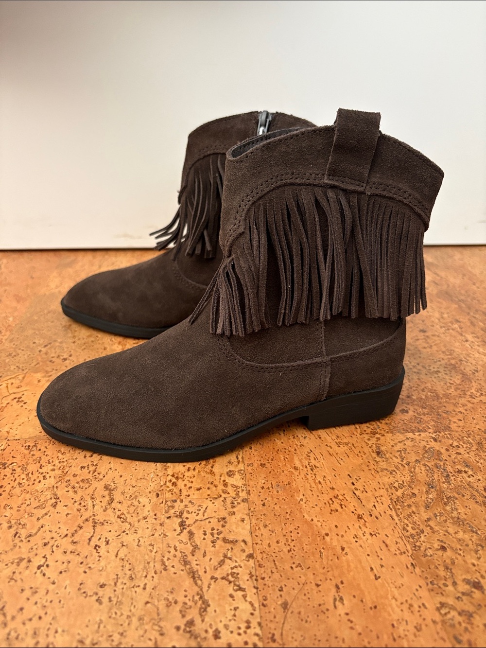 Girl’s Brown Genuine Suede Fringe Ankle Boots